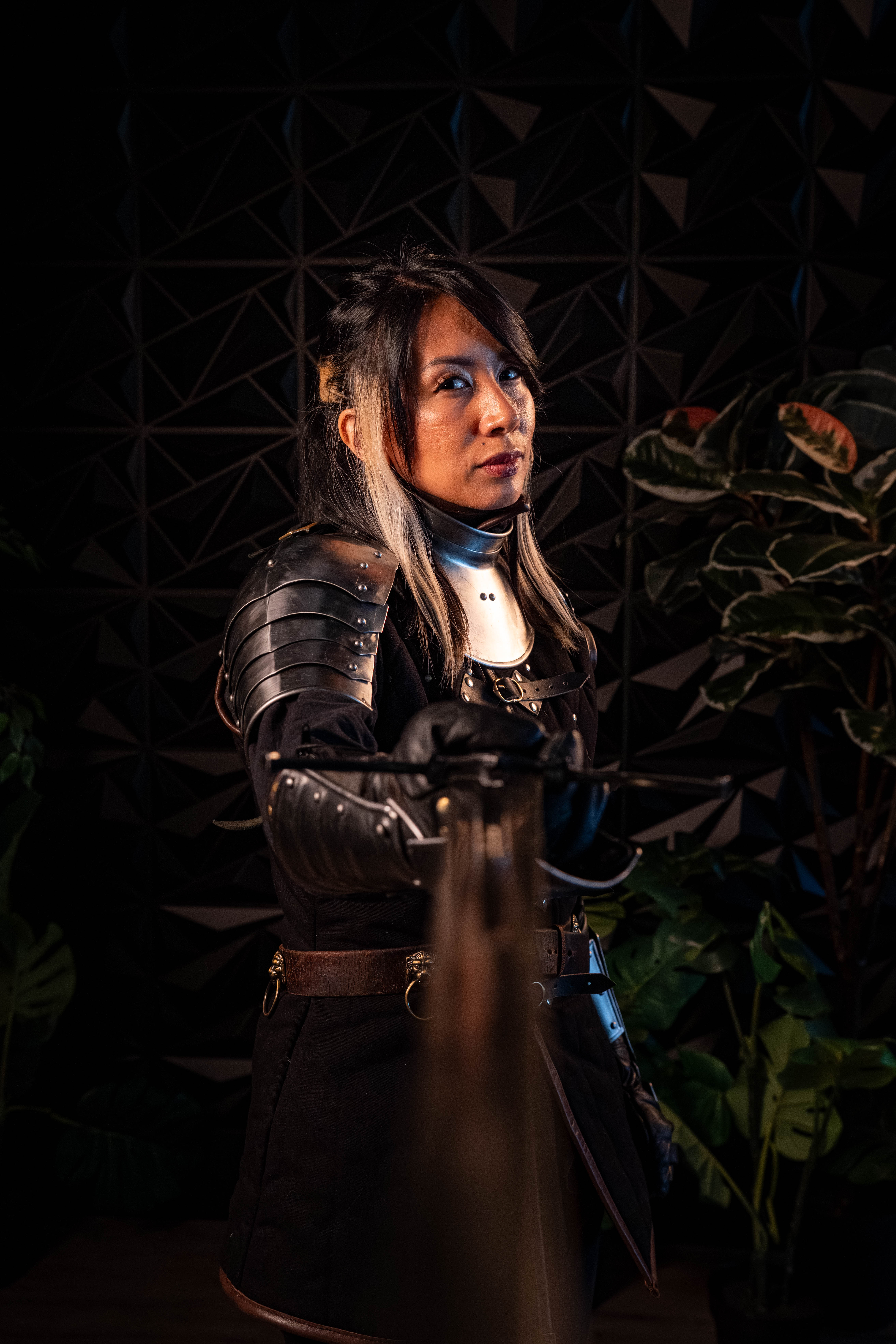Erika Rosefall — dramatic sword pose